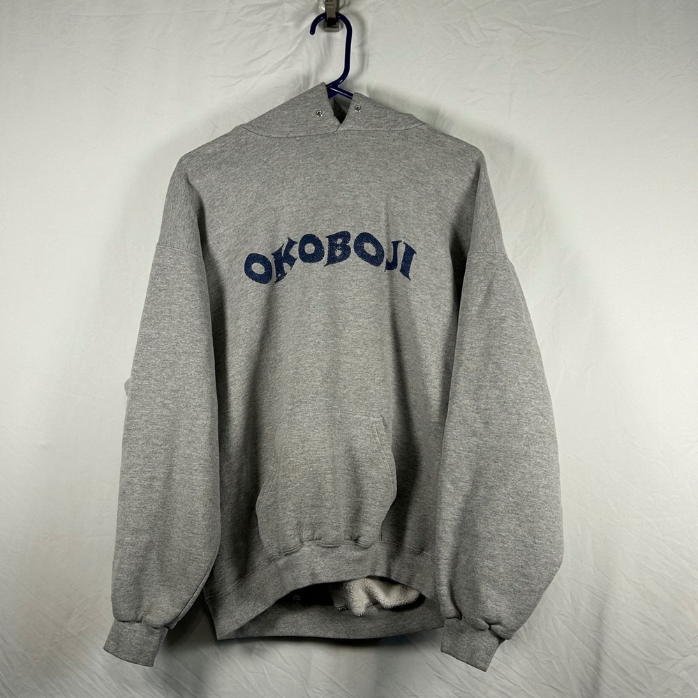 Lee Hoodie Mens Large Gray Good Vintage Okoboji Ultraweight Pullover Sweatshirt